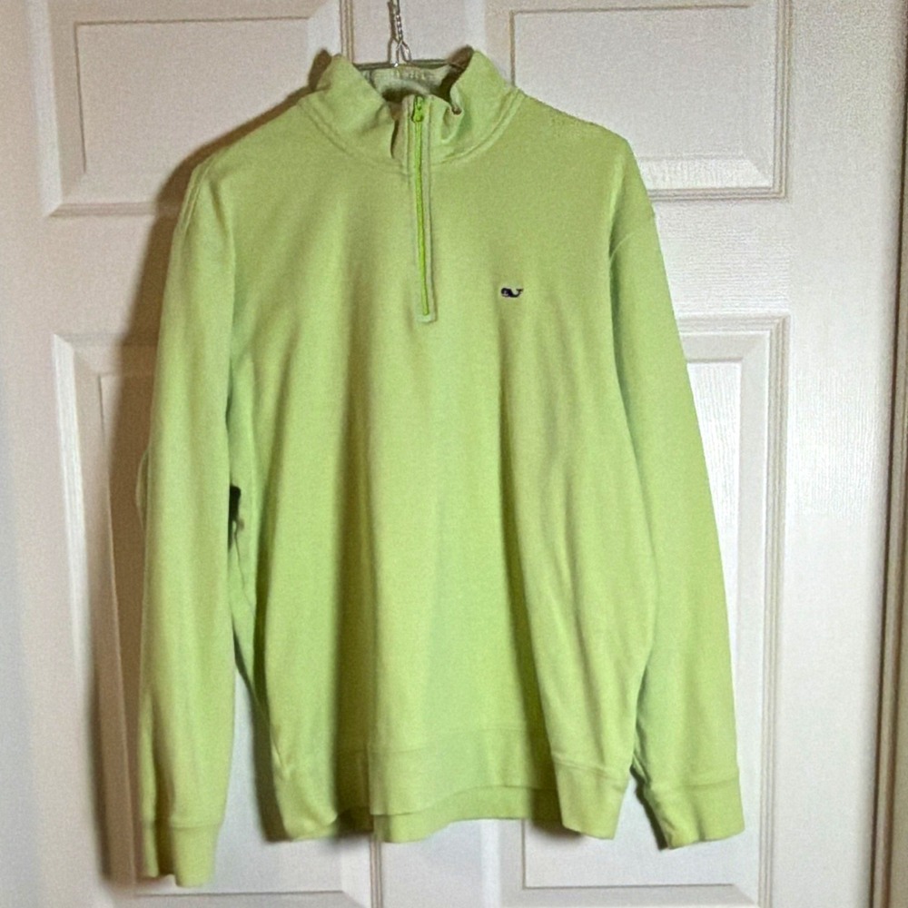 Vineyard Vines Men's Size L Green 1/4 Zip Mock Neck Logo Sweatshirt